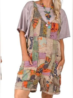 Patchwork Romper with Mint, Lavender & Orange Panels